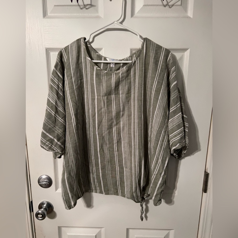 Green and white striped dress shirt